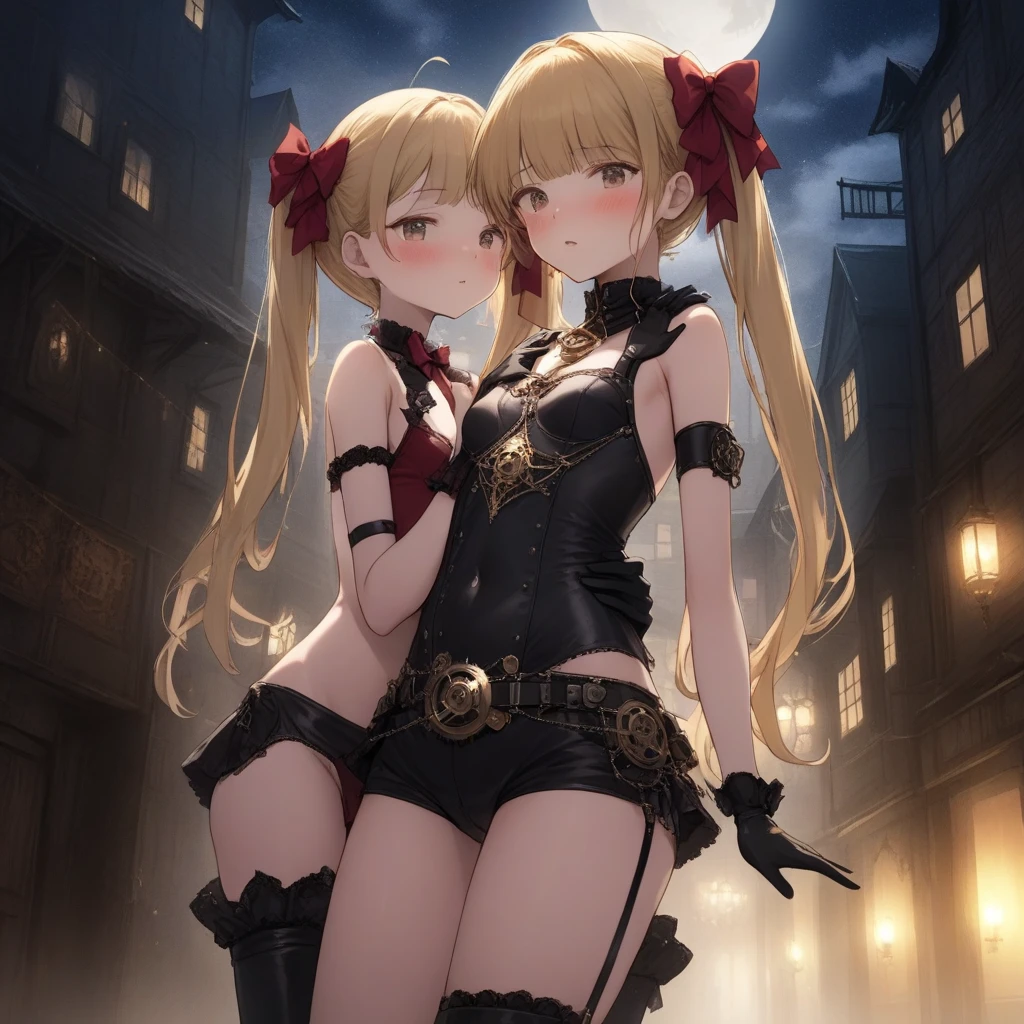 ((((hyperdetailed face, Perfect face and nice perfect face)))),( hight resolution, ultra-detailliert), (((((two lesbo girl with long hair blonde twin tails)))),((stratosphere))) 2 lesbian girls ((naked full body))kissing on the bed