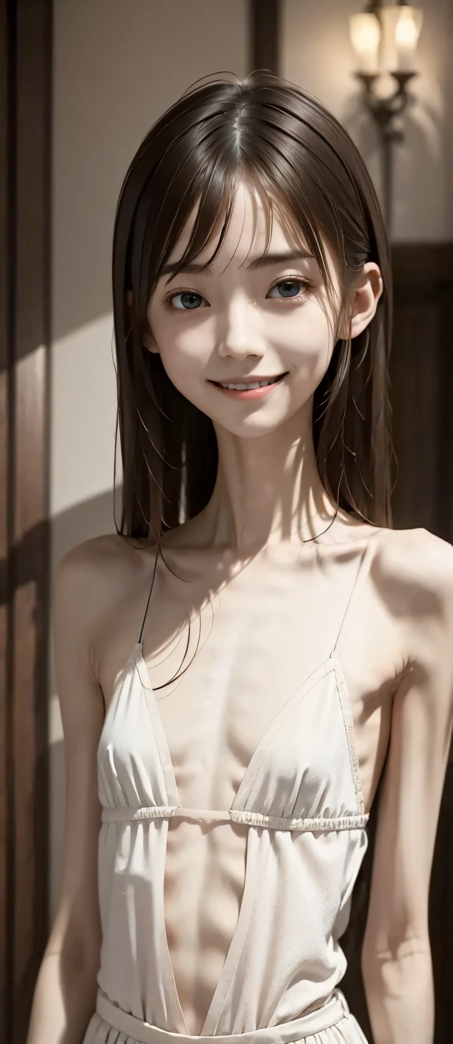 Thin arms,Narrow shoulders,delicate,公式art,  Unity 8k Wallpaper,  super detailed, beautiful, beautiful, masterpiece,  best quality, Darkness,  vibe, mystery, Romanticism, Creepy, literature, art, fashion,  victorian , race,  supernatural ,smile