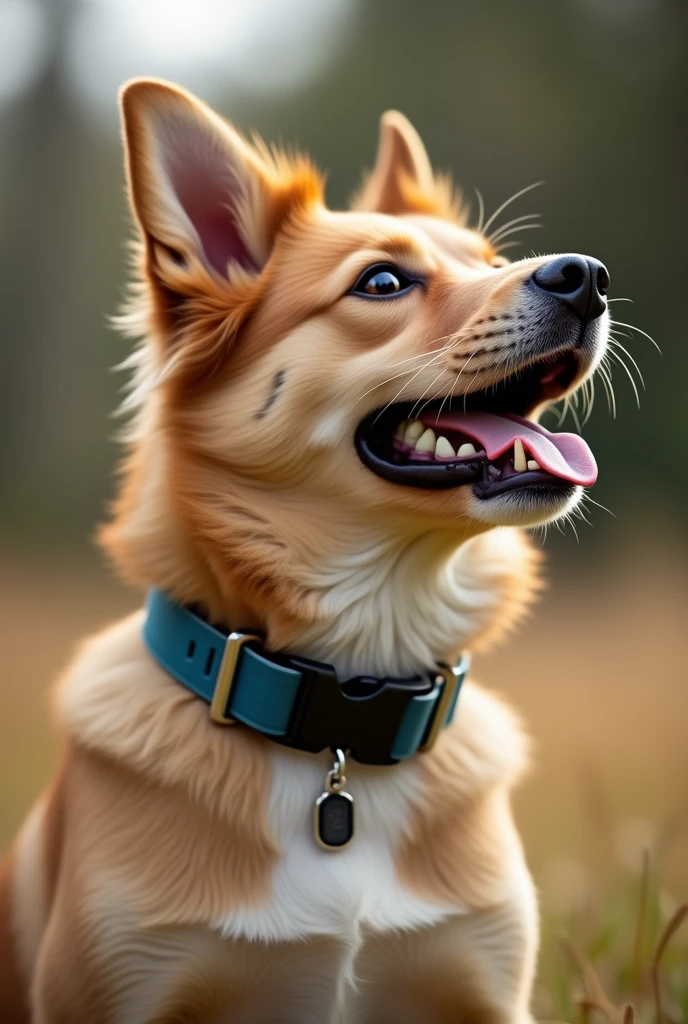 happy fluffy dog shedding fur, photo realistic, muted colours, 8k