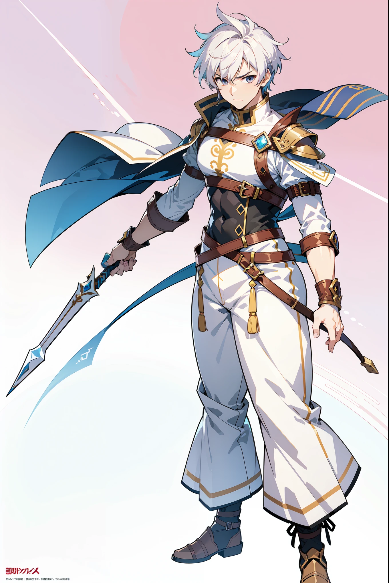 Image is a fullbody digital illustration of ragnarok online character, male archer. Thick outline. The background is plain white, emphasizing the character's vibrant design. Ensure no part of the character is cropped or cut off. Highly detailed, vibrant colors, and realistic proportions.