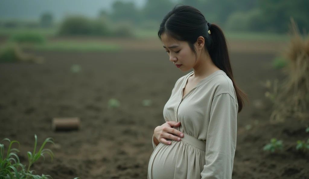 a pregnant wife with a small boy wearing an elementary crying in the grave, cemetery burial background, cartoon art