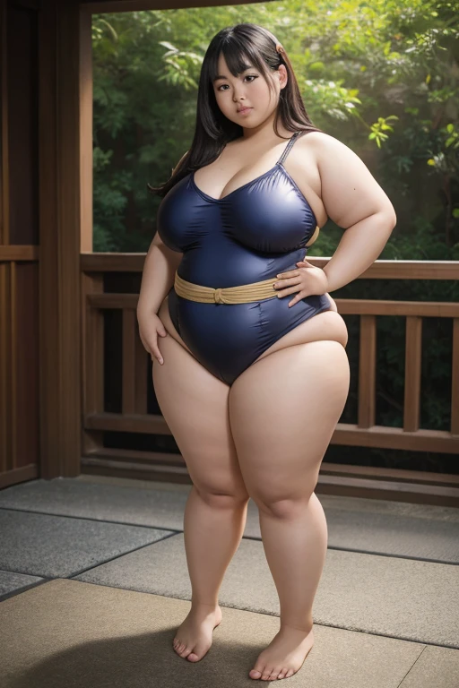 araffe woman in a striped top and panties standing on a wooden floor, wide hips, large thighs, sakimichan, very curvy, widest hips, thighs close up, exposed thighs!!!, bbwchan, large hips, waist - shot, exposed thighs, 奈良美智, oppai, thick thighs, japanese