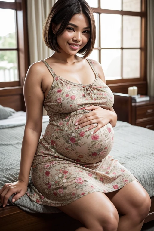a 30 year old woman, young mother, wearing a sexy nightgown, fat body and big ass