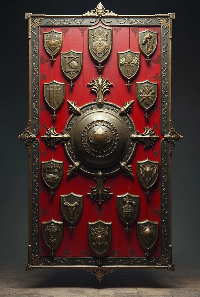 a single rectilinear war shield that contains 13 different symbols and that each one symbolizes an important family of the aristocracy
