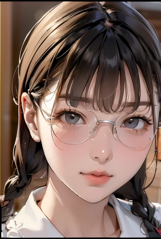 (( best quality )),(超 high definition ),( Very detailed),(Detailed explanation),(( best CG )),(masterpiece), Super Fine Art 、( best quality 、8k、32K、masterpiece)、(Realistic)、(Realistic:1.2)、( high definition )、 Very detailed、 very beautiful face and eyes、1 female、((:1.3))、 Thin Waist、Delicate body、( best quality 、 attention to detail 、 Skin Details )、( best quality 、8k、Oil paint:1.2)、 Very detailed、Glasses、( landmine fashion:1.3)、 braids 