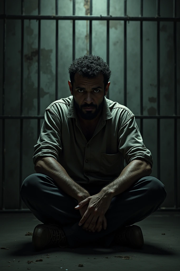 A man with handcuff without showing face sitting on a chair in investigation room