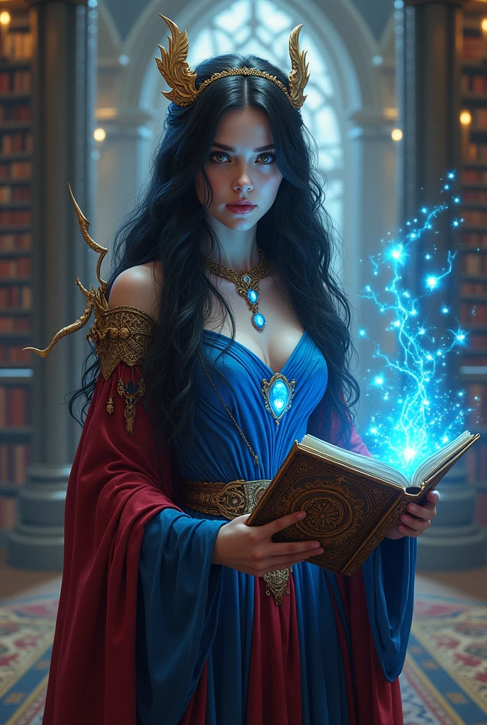 a masterwork picture of a sorceress casting a spell in magical library, exquisite beautiful woman, dynamic hair color, dynamic hair style, ((full body shot: 1.5)), ((anatomically correct: 1.5)), (ultra detailed face: 1.2), best detailed face, high details, best quality, 16k, (long black dress: 1.2), (white cloak: 1.3), high heeled boots (ultra details, Masterpiece, best quality) masterpiece, best quality, (extremely detailed), full body, ultra wide shot, (ultra details, Masterpiece, best quality), fantasy art, dnd art,fantasy art, realistic art, (ultra details, Masterpiece, best quality), (ultra details, Masterpiece, best quality), FireMagicAI, Hyperrealism style, rpg portrait photograph