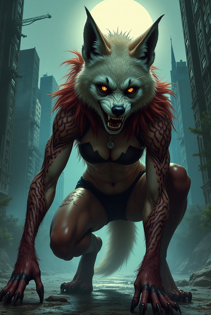 Earth creatures pounce, Ratwoman, Full body,Animal anthropomorphism, red eyes、cruel、Realistic Digital, Humanoid, gray body、Convoluted, epicd, Dramatic, masutepiece, high detailing, Best Quality, 超A high resolution、Horror movie lighting