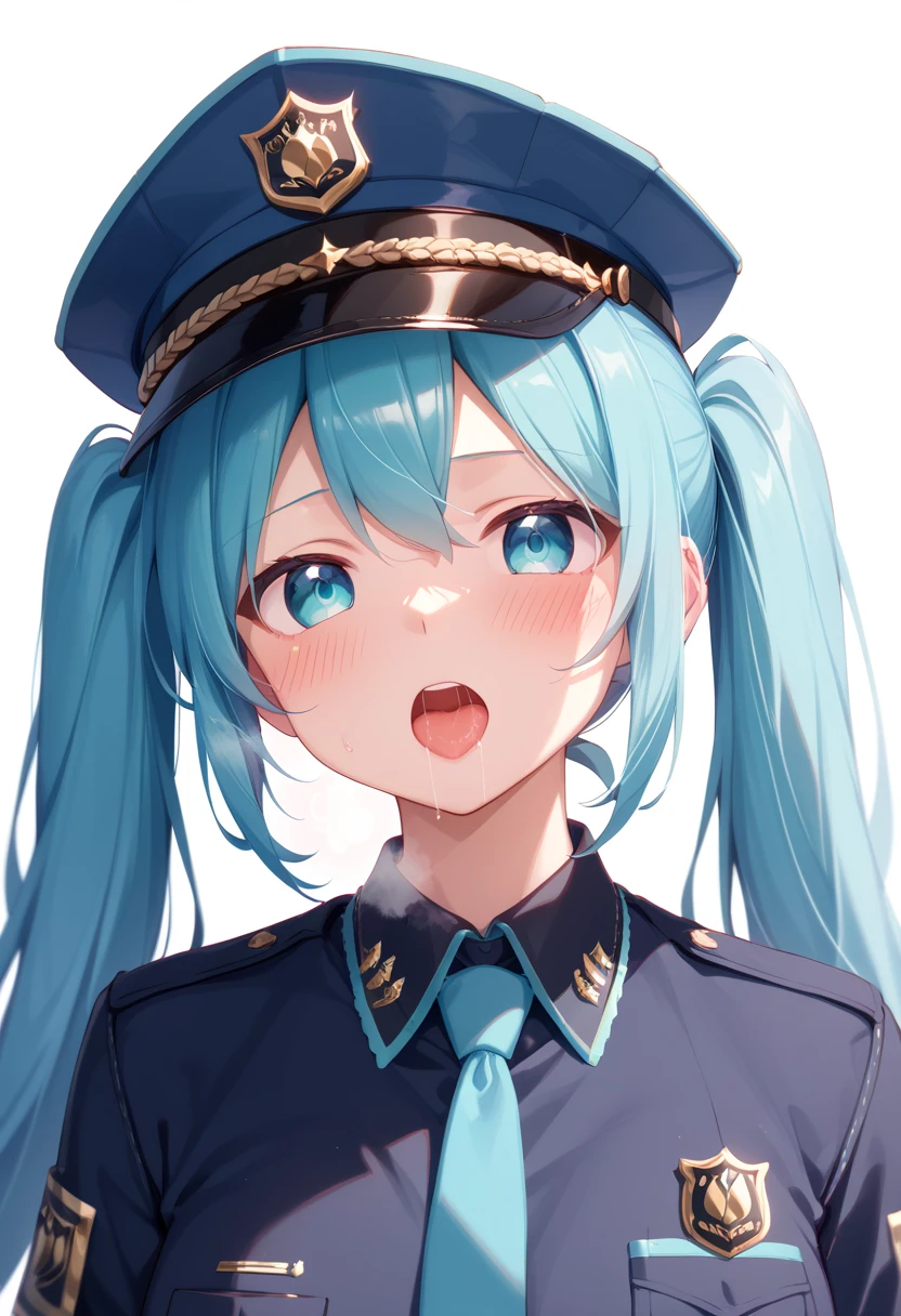 {{{masterpiece}}}, {{{best quality}}}, {{ultra-detailed}}, {illustration}, {{an extremely delicate and beautiful}}、Miku Hatsune、Police Officer、shiny skin、cross-eyed、embarrassed、Erotic、変態saliva trail、blank eyes、orgasm、in heat、heavy breathing／breathless　shortness of breath。More huh huh 、oral invitation、background 監獄