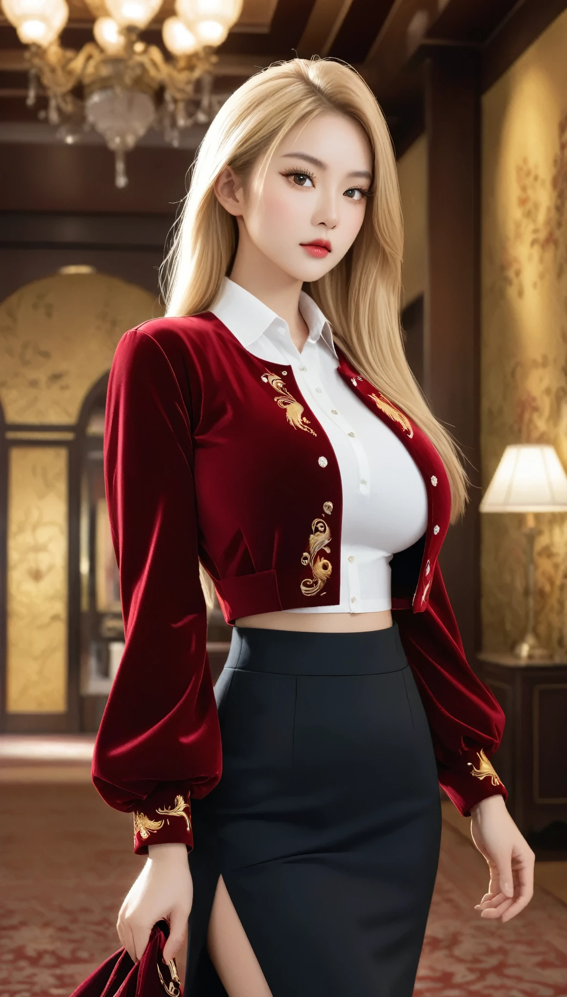 1 European and American vampire beauties:Imperial sister,domineering side leak,enchanting,Beauty model,,being thin,Skin is snow-white and smooth,curlies,combed blonde hair,The legs are slender,Wear black stockings on the legs,Penetrating white shirt(Short to the waist),Expose her belly,Black hip skirt,Ignite it,seduce,Melon seed face,Blue pupil,Redlip,Wearing cat ears,Raised sexy,Bigchest,Wear a black collar,Dealing cards at the casino table
