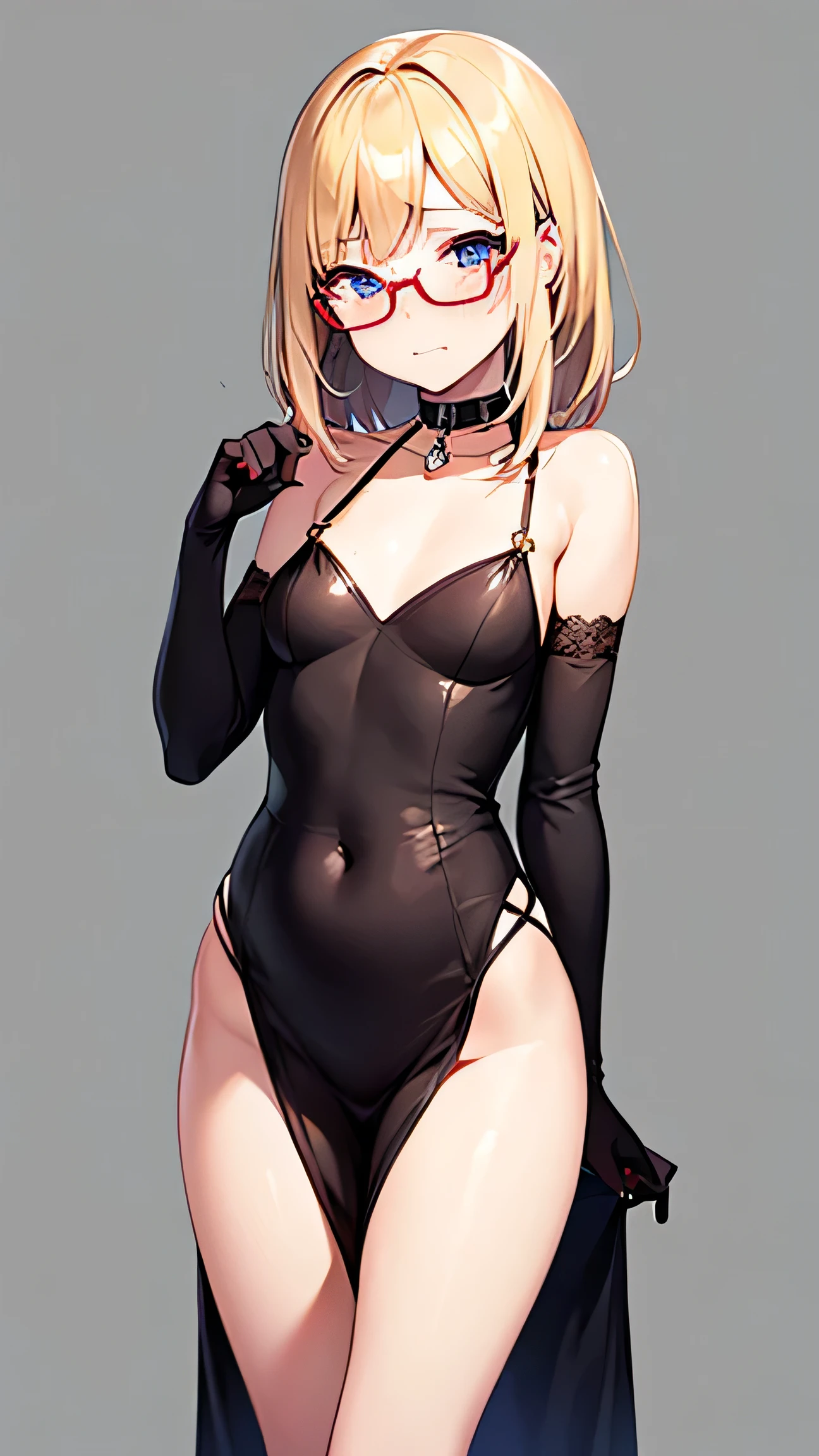 Beautiful sensual erotic woman with big .She wears fishnet stockings up to her thighs.Blue eyes with black eyeliner, Red semi-matte lipstick, Tan Skin, A frivolous, proud smile, Blonde.Full body image、Plain white background、Black thigh-high boots with black stiletto heels.Black harness、Black bikini swimsuit、Black bra、Black garter belt、Full body angle from the front、Bondage  、Pin-up girl style、