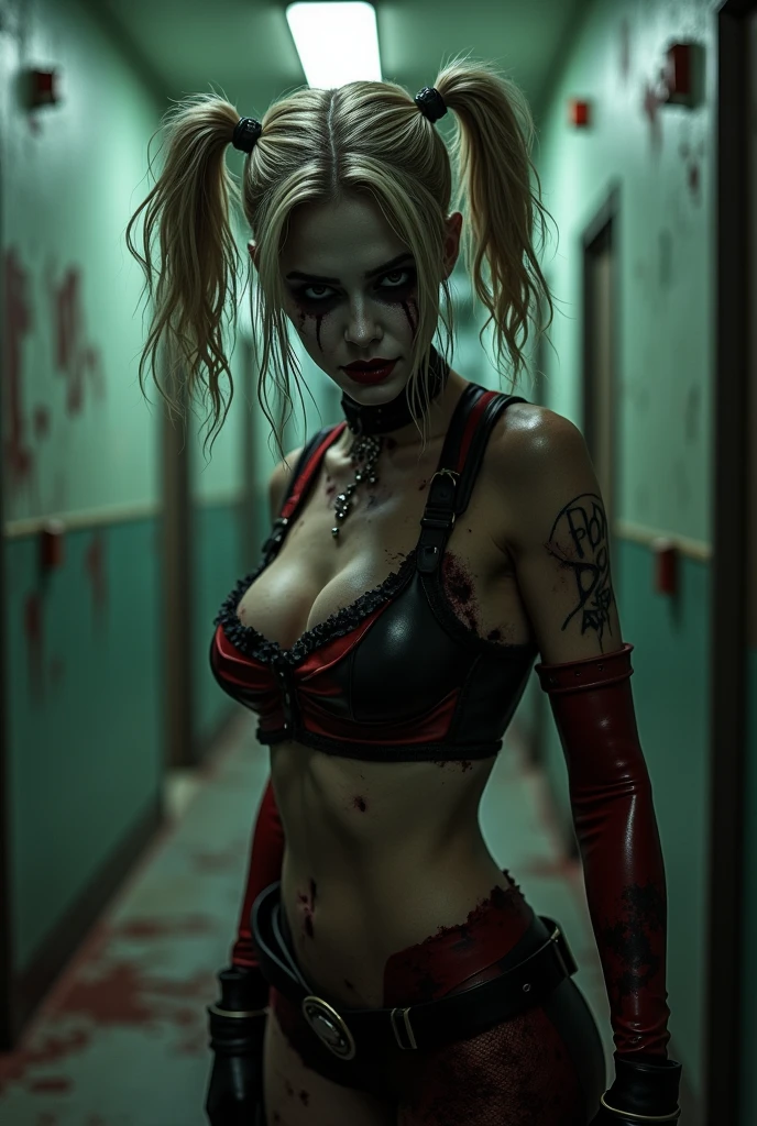 sfw:1.6, a sexy clown :1.7,  tie rope , ballgag, intricate makeup, colorful hair, sinister expression, surreal background,  Dark lighting,  dramatic shadows ,  film composition,  detailed facial features , hyperrealistic,   muted color palette  , chiaroscuro lighting.32k nude 