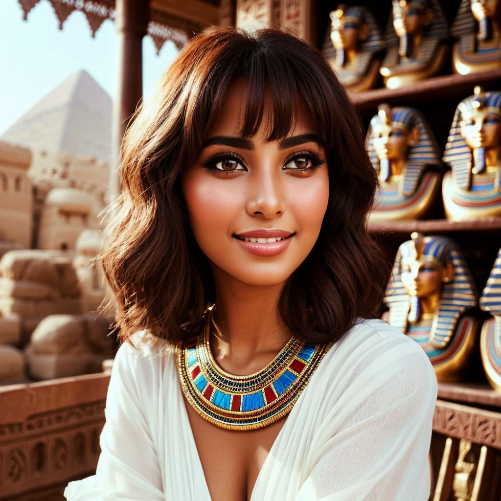 beautiful egyptian woman,smiling,,detailed photo,high quality,high resolution,best quality,masterpiece,detailed,blur the background