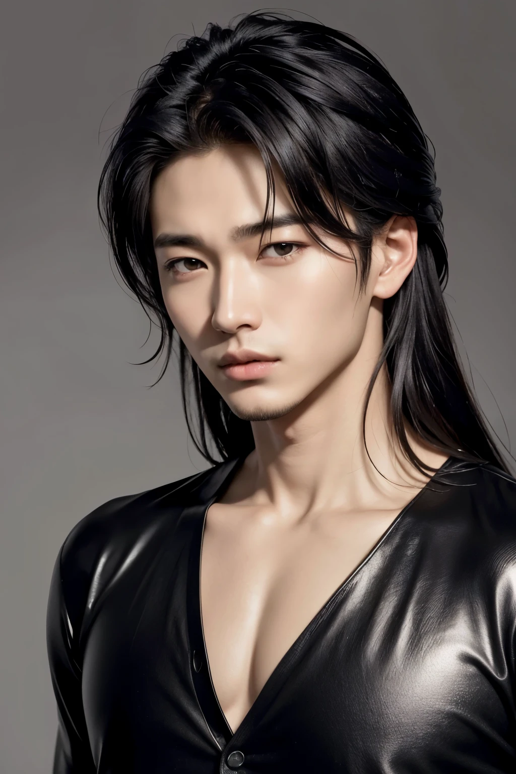 Handsome korean,tall and strong,perfect male figure, eyes looking at camera, ((tanned skin)),forest,feather hair accessories,black hair,serious expression,necklace,Ray tracing