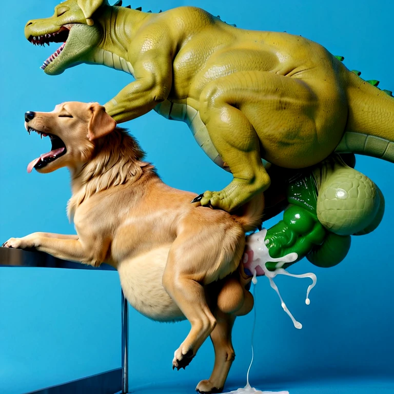 ((((dinosaur, feral)))), ((((dildo sitting, open mouth, oral)))), indoors, masterpiece, high quality, realistic, detailed background, ((((side view, anal)))), ((((hyper, equine penis, stomach bulge, belly inflation, excessive cum, hyper balls, standing)))), (((((hyper penis in mouth)))))