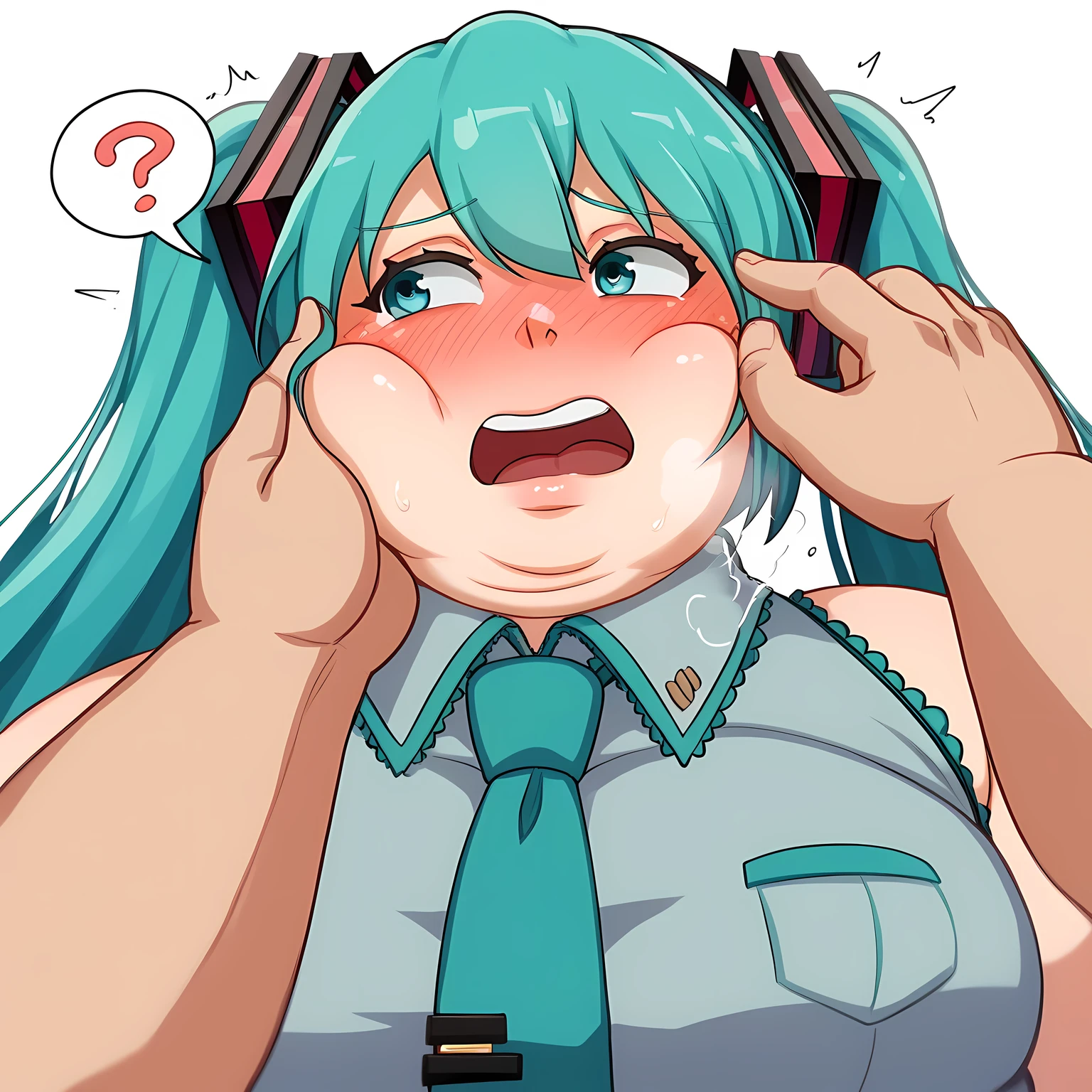 Anime girl with blue hair and headphones on listening to music（hatsune ...