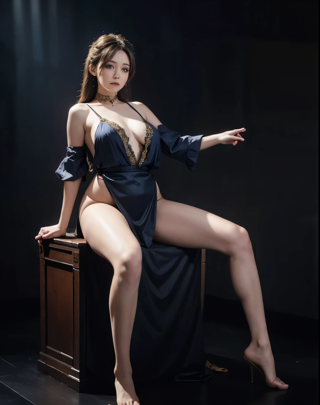 (nsfw:1.2), (1girl:2.0), (solo:1.5), (japanese:1.5), (upon body from head to thigh:2.0), (arms on waist:1.5), (light smile:1.3), (no bra:2.0), (braless:2.0), (slingshot bikini:1.5), (slender abs:1.5), (detailed realistic skin:1.3), (extremely detailed realistic caramel hair:1.3), (beautiful realistic hairstyle:1.3), (realistic hair:1.3), (beautiful realistic face:1.3), (extremely detailed realistic face:1.3), (realistic dark blue eyes:1.5), (extremely detailed realistic dark blue eyes:1.5), (perfect eyes:1.5), (extremely detailed realistic pupils:1.5), (extremely detailed realistic eyelashes:1.3), (detailed realistic lips:1.3), (beautiful realistic lips:1.3), (realistic medium breasts:1.3), (breast cleavage exposed:1.5), (masterpiece:1.2), (best quality:1.2), (realistic:1.2), photography, Nikon, 85mm, 8k, (sharp focus:1.2), (high resolution:1.2), (ultra-detailed:1.2),