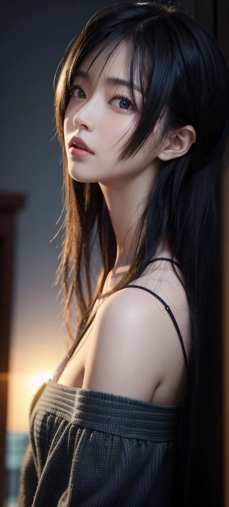 symetrical composition，White tones，white colors，Sexy girl nipple，from back，little body，Petite，brunette color hair，Black hair