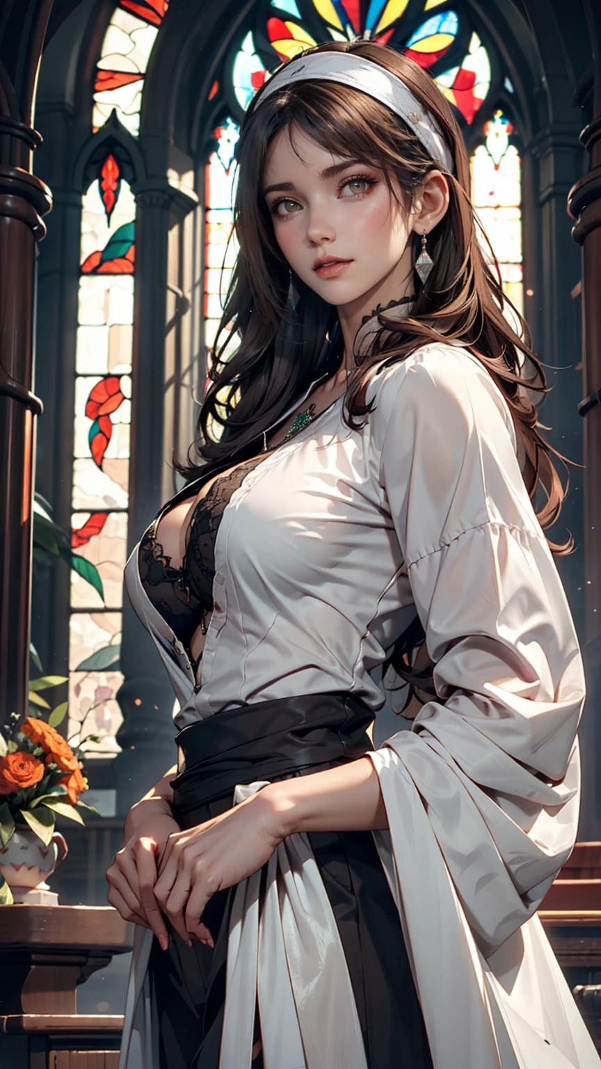 Mother of Jesus(Virgin Mary), Black hair and green eyes, light brown skin, Wearing a light blue robe, And a sky-blue veil, A calm expression that brings peace (whole body) Near the window, Illuminated by the moonlight (Magnificent and realistic)、Sexy proportions、Lift the hem of the sexy robe to reveal the crotch(Sexual exposure、pubic hair)、
