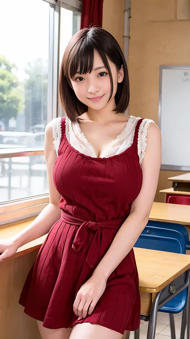 Alice in Wonderland, Magic teachers around you, masutepiece, Small cleavage peeking out from a fine dress,A teacher with a beautiful face,It's a classroom,fullbody image,