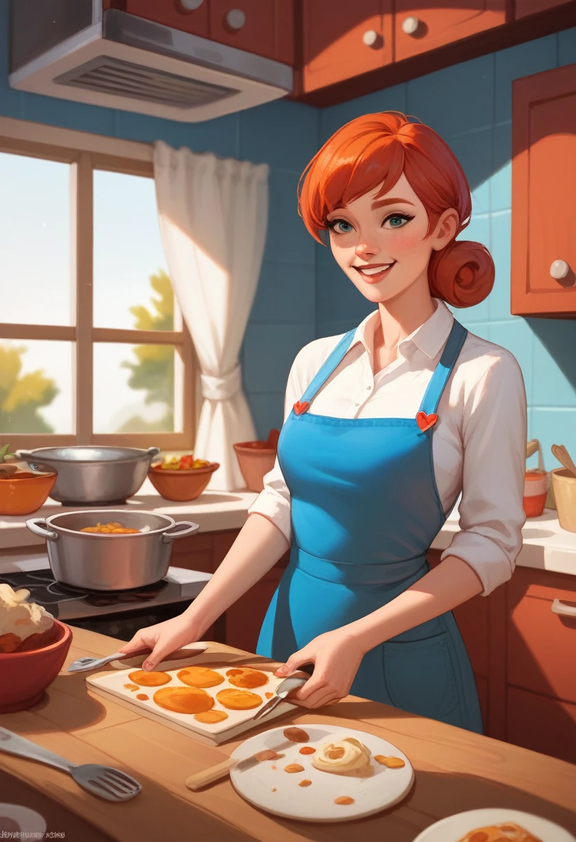 penny, redhead, cooking