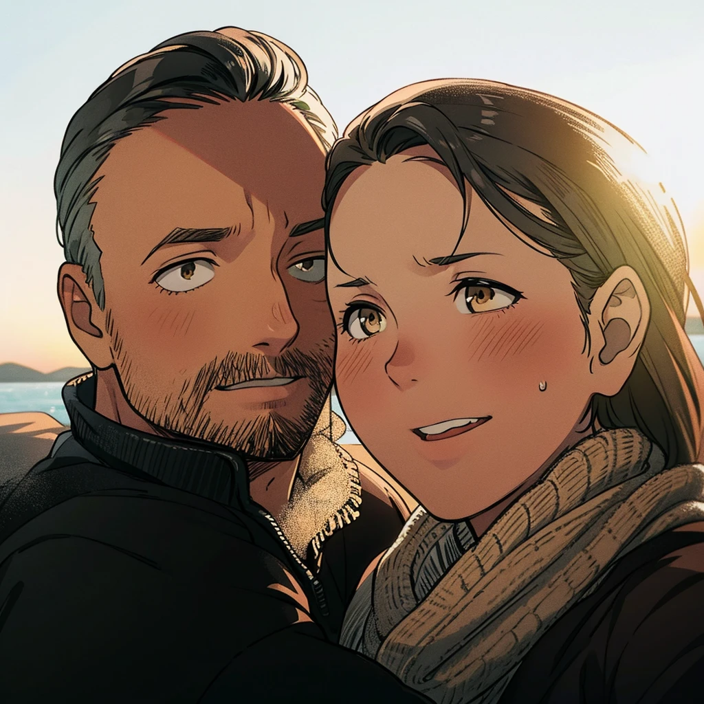 couple, sunset