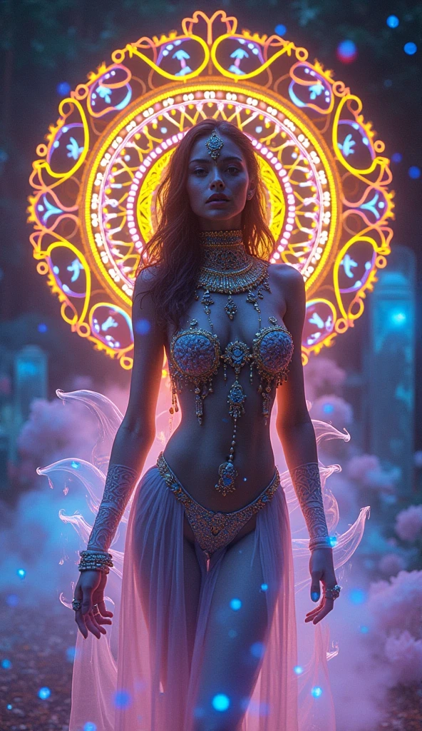 Woman with shiny translucent fractal skin, Belly dance costumes,Large Breasts,whole body, Swirling organic pattern, Full of energy, Ultra HD, Vibrant colors, perfect composition, Soft, natural three-dimensional cinema lighting, amazing shadow, Black silhouette, Volumetric Light,