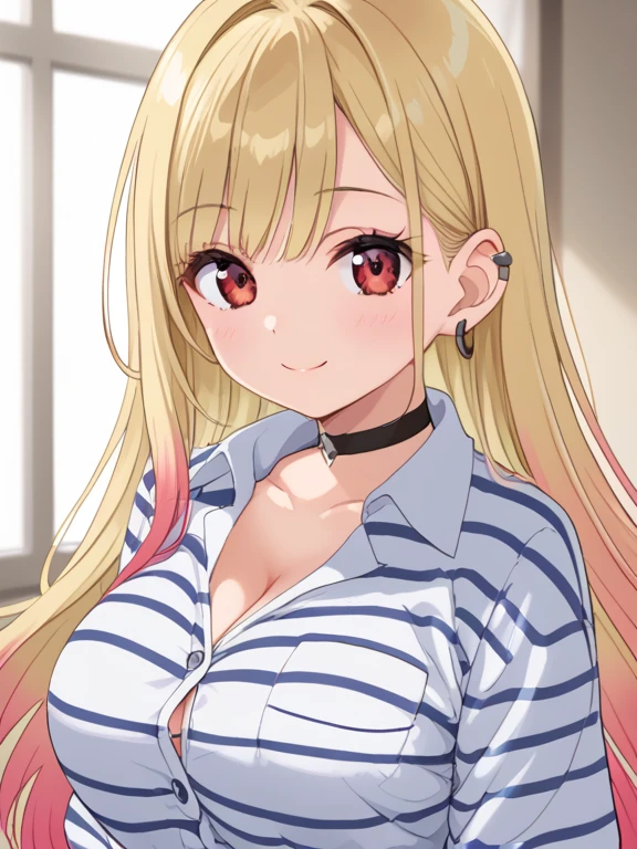 åå¤å·æµ·æ¢¦,1girl,solo,long hair,blonde hair,ear piercing,earrings,bangs,multicolored hair,gradient hair,red eyes,very long hair,eyelashes,medium breasts,large breasts,smile,:p,
black choker,striped shirt,pocket,collared shirt,collarbone,jewelry,plaid shirt,short shorts,torn shorts,denim shorts,bead bracelet,blue shorts,sleeves rolled up,unbuttoned,open fly,clothes pull,yellow bag,baseball cap,black headwear,, Exquisite visuals, high-definition,masterpiece,best quality,, 20yo,Young female,Beautiful Finger,Beautiful long legs,Beautiful body,Beautiful Nose,Beautiful character design, perfect eyes, perfect face,expressive eyes,
looking at viewer,
official art,extremely detailed CG unity 8k wallpaper, perfect lighting,Colorful, Bright_Front_face_Lighting,shiny skin, 
(masterpiece:1.0),(best_quality:1.0), ultra high res,4K,ultra-detailed,
photography, 8K, HDR, highres, absurdres:1.2, Kodak portra 400, film grain, blurry background, bokeh:1.2, lens flare, (vibrant_color:1.2), (beautiful_face:1.5),(narrow_waist), ,NSFW,