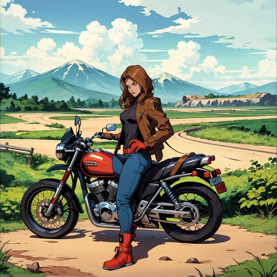 arafed man sitting on a motorcycle on a dirt road, touring, motorbiker, profile picture 1024px, motorbike, with mountains in the background, biker, taken in 2 0 2 0, !! low contrast!!, unreal ungine 5, motorcycle, john jude palencar, at racer track, screensaver, full protrait, riding((X-men TaS Style)), retro artstyle,90s comic book style,Marvel Comics,X-men the Animated Series