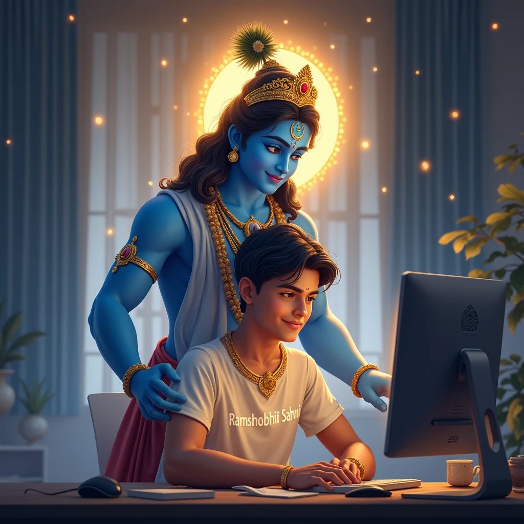 Lord krishna and lord shiva watch movie in apple mac book