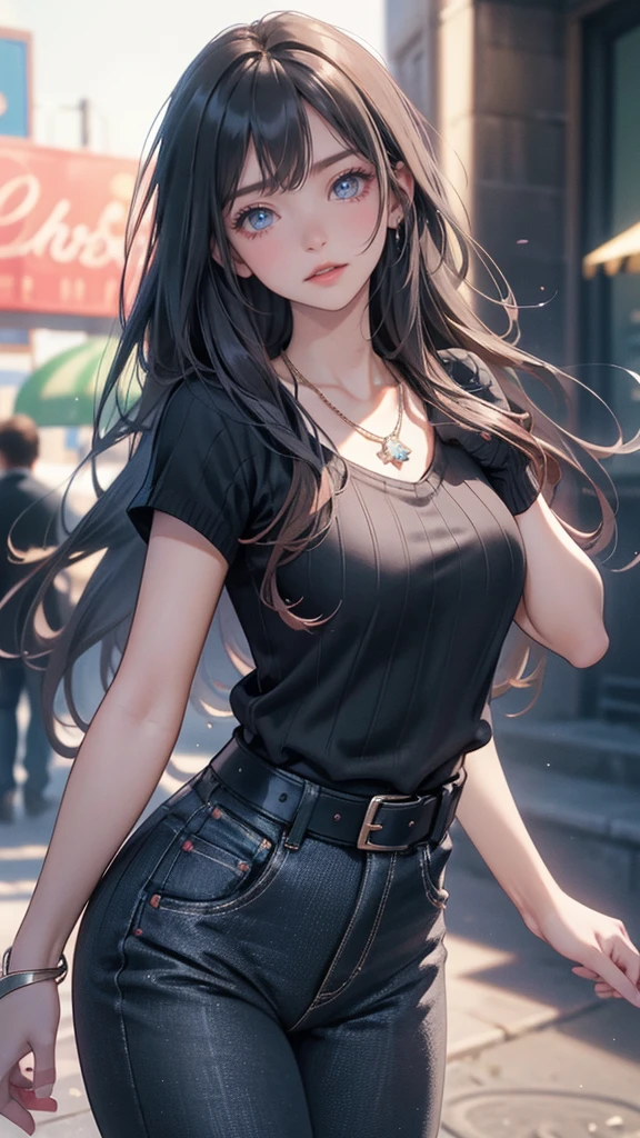 （bestbestquality，8K，A Masterpiece），(A pretty maiden，with long black hair，Long messy hair，curly hair，huge eyes:1.3，Long eyelashes，Delicate makeup:1.4，Sexy lips，Blushlush)，(Exquisite watches，Reflective necklace，Bulgari's earrings，Bulgari's ring)，(In the hotel，Capture，Sit，Sit and look at your laptop），（Fashionable outfits，dressed in a white t shirt），（middle breasts，endure），(Black oily transparent pantyhose），（Black hip skirt），Light ripe，Royal sister，Optimal light，best shadow，Cinematic Lights，28 years old，1女孩，Need，（realskin，Supple skin）raytracing，Unreal Engine 5，Reflective skin，Digital illustration，Game CG characters，Supermodel，（kpop,idol），(Body edge lighting，Colored light sources are around)，There is wind blowing hair，Looking into the distance，
