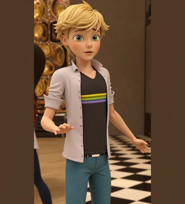 3d and 999999x Boy Adrien agreste from miraculous Ladybug as 999999x put his hand to his stomach growling and moving 9999x