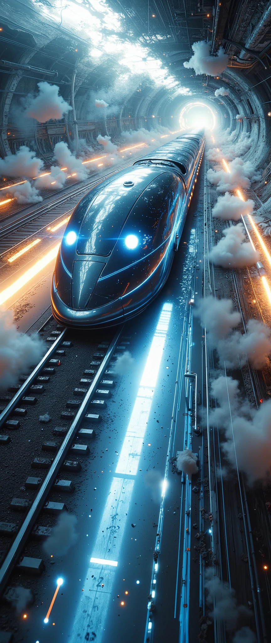 (masterpiece:1.2, Outstanding quality ,Mirror finish, Cinematic Experience, Best Illustration , super detailed),8k,16k,A train that transcends time and space,(A linear motor car that sails in time and space :2.0),(SF:2.0),( A linear motor car with a beautiful streamlined shape :2.0),(dynamic,Taken from below the aircraft ),(Beautiful white time lines express super speed of light :2.0),( The background is a wormhole and subspace :2.0),( motion blur),(The background is a distorted time vortex designed with countless distorted clocks:2.0),( Steampunk :2.0),( cyberpunk:2.0),( Anime Artwork :2.0),( dynamic:2.0)