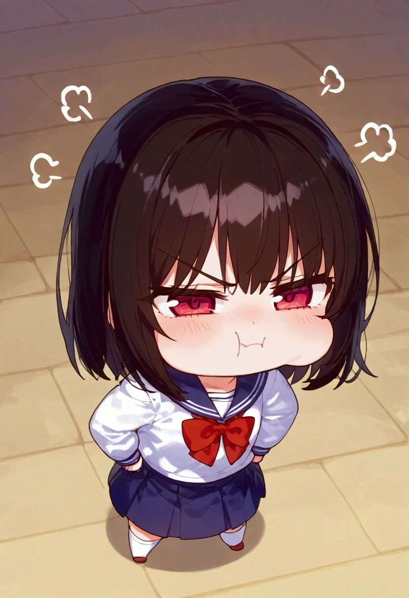   chibi,1 , Alone,   full body  ,(cute cheeks:1), (  V-shaped eyebrows  ), Tremendous, Anger effect  ,   school sailor,masterpiece,   Best Quality  , good quality, newest,