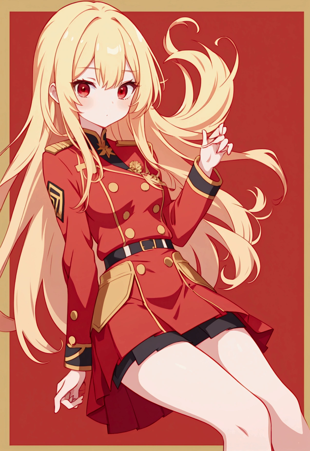 cute, small, short, flat, masterpiece, detailed, high quality, absurdres, Tanya Degurechaff, 1girl, solo, evil grin, curvy, military, military uniform, pussy peak, no panties