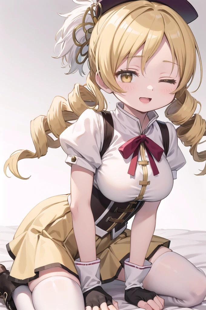 (masterpiece), (highest quality), (figure), (Very detailed), (High resolution), (8k), (Perfect Anatomy), (Anatomically correct), One Girl, Very large breasts, Big Breasts, Twin tails, Drill Hair, (Golden Hair), Very cute girl, Short, , delicate, Attention to girls, she, smile, 魅力的なsmile, blush, Best moment, , low length, Golden Eyes, Bright Eyes, Vivid eyes, cute, Thighs, Waistline, Beautiful Skin, Beautiful body, cute顔, delicateな腕, Innocent, Boyfriend's gaze, Neat, blush, whole body, Detailed skin texture, Intricate details, Very detailedな顔, Beautiful Eyes, Big Eyes, Mami Tomoe, Maid clothes, Cafe, Cosplay, White underwear,