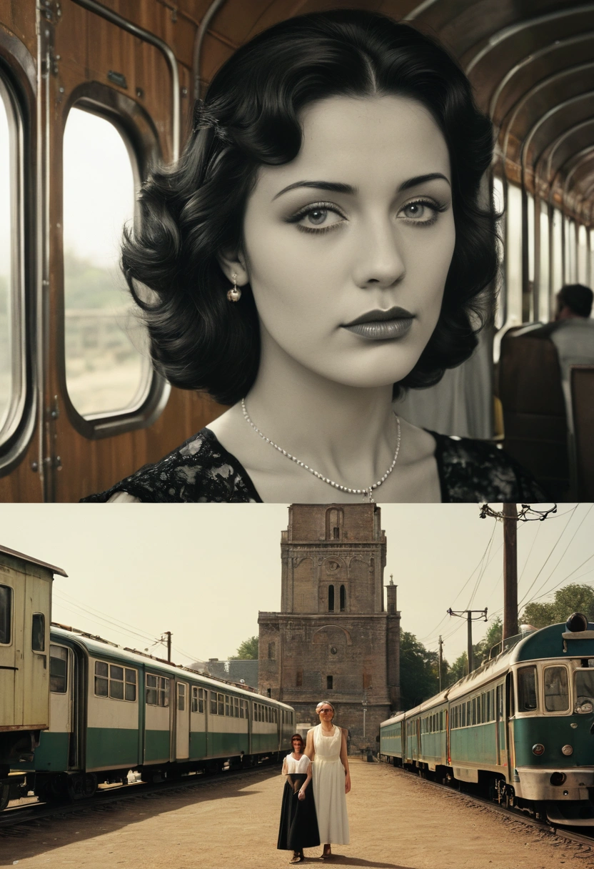 ((masterpiece, highest quality, Highest image quality, High resolution, photorealistic, Raw photo, Extremely detailed CG unified 8k wallpaper)), (huge stunning goddess shot, very hot and sexy, jaw-dropping beauty, perfect proportions, beautiful body, slim body beauty:1.4), Time-Traveling Train, 