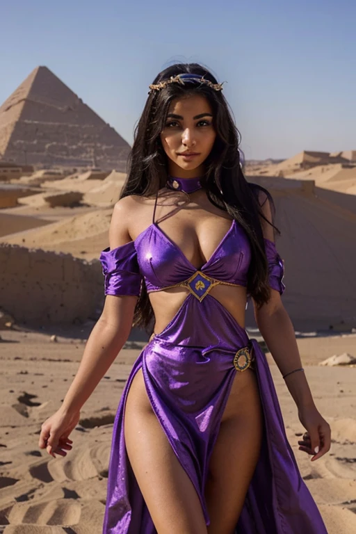 girl from ancient Egypt,1 girl,
(big breasts:1.4),((((Long Twin Braids,tight braids,long braid,Braided hair,long hime cut,dark hair,black fur,colored inner hair)))),(((purple_eyes:1.3))),Intricate eyes,beautiful detailed eyes,symmetrical eyes,((((shiny skin:1.5,tanned skin,shiny skin: 1.5,tanned skin,shiny skin,very shiny skin,shiny body,reflective skin)))),(spider lower abdomen,narrow waist,wide hip,athletic body,inflated legs,thick thighs,Delicate and detailed fingers,(detailed face)),beautiful detailed lips,
Beautiful,horny,sensual,seductive look,seductive,((Erotic)),opulent,sumptuous,((NSFW)),
(((shadow,egyptian makeup,eyelid makeup))),The Great Passage,revealing clothing,show skin,((((under the chest)))),(((barefoot))),((Metal leg rings)),egyptian costume,((Armor Thong)),((briefs strap)),((((Egyptian Hoodie,White hooded sweatshirt,nude hoodie,Vintage style hoodie, Transparent hoodie)))),((((slave collar,Long chain strap connected to your neck.,shackles)))),(((transparent screen:1.1,wet clothes,Intricate outfit,embroidered suit,embellished suit,embroidered clothing,embellished clothing))),
(flirtatious pose:1.3), looking at the viewer,ashamed,centered,Scale to fit dimensions,rule of thirds,
outdoor,(Egyptian palace,Egyptian palace background,pyramids in the background),scenery,(oasis,oasis background),extremely scenery,(puddles everywhere,moss,moss on the background),clouds,egyptian style,egypt castle,water lilies,Palmas,of,(Sunset, golden hour),
(Bright Egyptian ornaments),High resolution,sharp focus,(ultra detailed,extremely detailed),(photorealistic artwork:1.37),(extremely detailed CG unity 8k wallpaper),(((vibrant colors,vibrant theme))),(Intricate),(masterpiece),(Best Quality),artistic photography,(Photograph taken