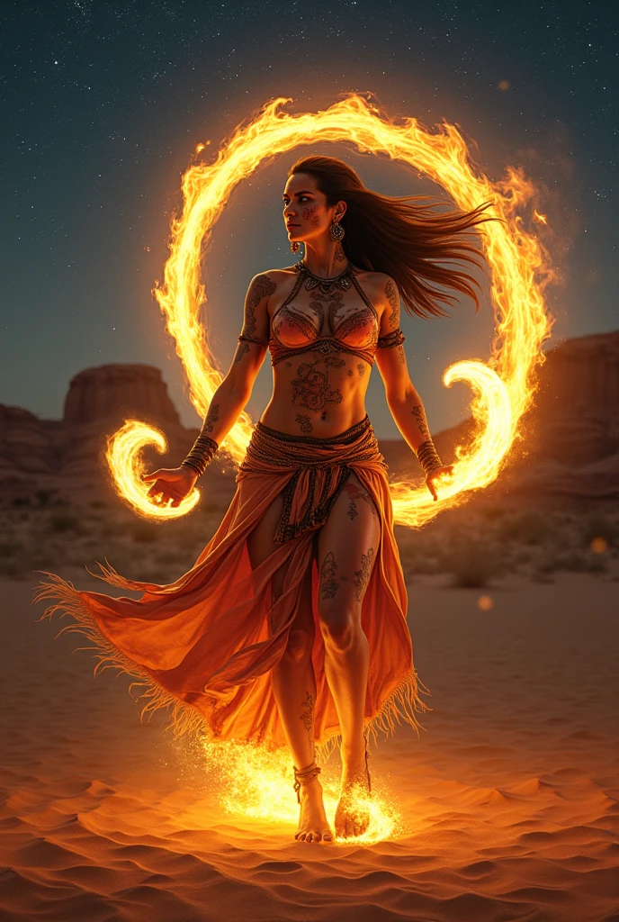 create Mariana Davalos in Full body photography of the most beautiful artwork in the world, a beautiful woman in intricate costume burning in the desert, rainbow colors, ArtStation, CGSociety, complex, high detail, clear focus, dramatic, realistic pictorial art trends Greg Rutkovsky --auto
