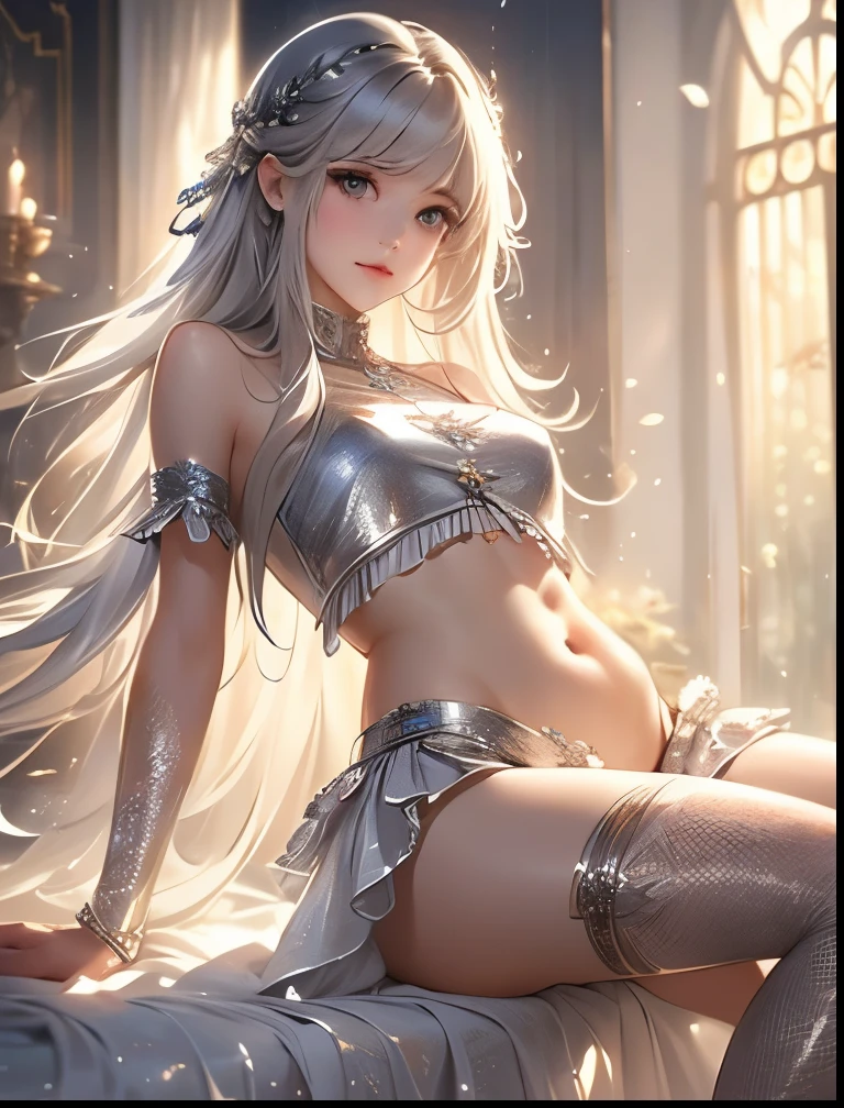 shiny thin hair, very long hair, ponytail, cute face, sweet slightly curly hair, fierce fighting, magic, (Jewel-like eyes), PRİNCESS, feathered headdress, (Noble dress), (Pure white gloves decorated with platinum), (White knee socks), (Delicate silver armor),  carrying a beautifully decorated slim sword, revealing clothes, blush, Holding it forcibly((Sex))are doing, ((My clothes were torn off until I was naked.)), Penis in vagina, (Semen in the vagina), (Overflowing semen), Excess semen, Fantasy