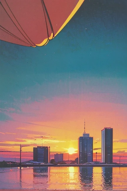 (((Hiroshi Nagai)))，sunset， Distant Scenery，Baby kitsune， palm trees， coastal，Abstract，Resort， muted pastel colors，Soft Picture，Retro Anime,  1990's Anime , 1980s anime, Retro Anime，Retro Animeスタイル，masterpiece,  best quality, Retro Anime,  more beautiful than Kira