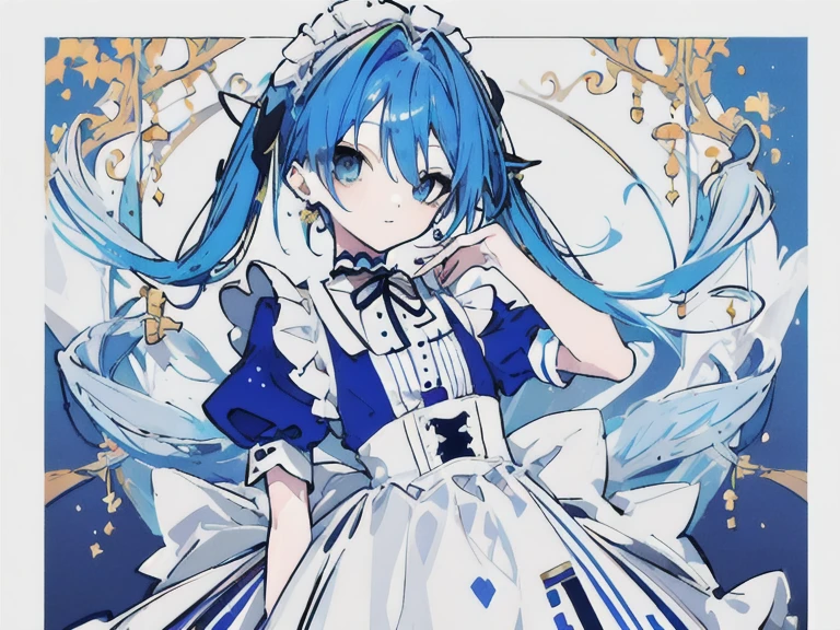 Lingerie lolita design inspired by Alicia , in various views (front and back) Blue and white clothing with playing cards prints