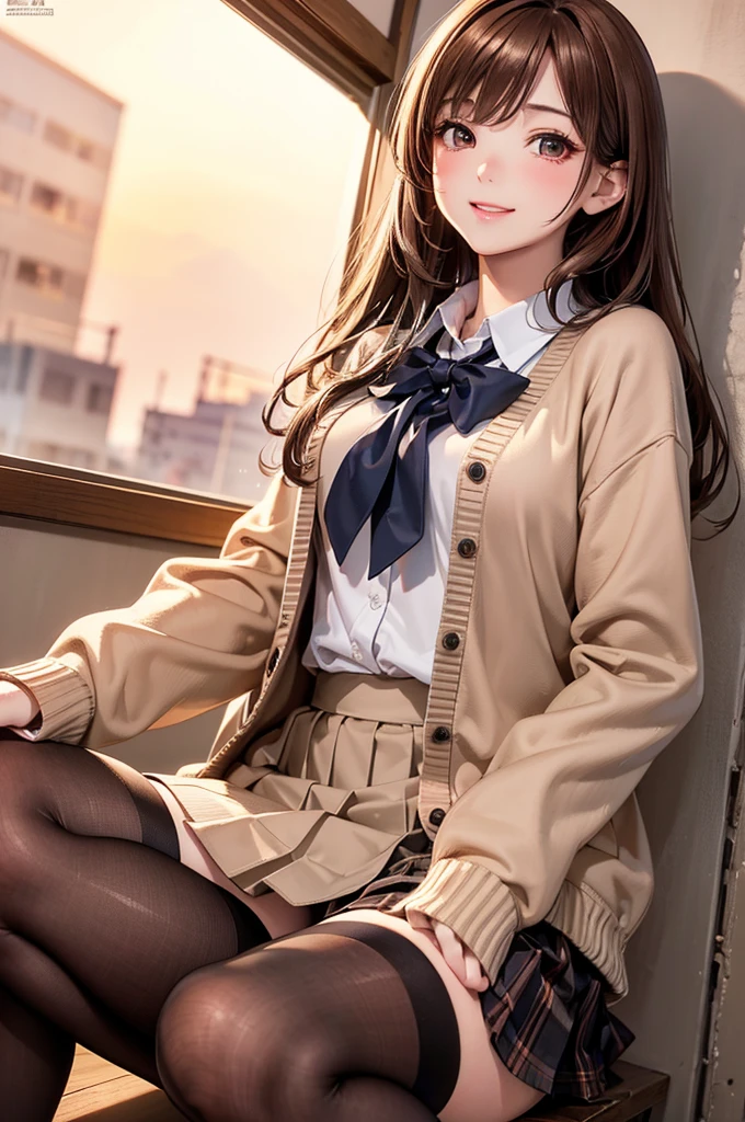 8k, best quality, real picture, intricate details, ultra-detailed, ultra highres, depth field,(photorealistic,realistic:1.2),masterpiece, <lora:add_detail:0.5>,
0.4 :: (full-body shot:1.1) , straight-on shot , from below ,
1girl, mai, <lora:sakurajima_mai:0.85>, an extremely beautiful 18-year-old girl, (black hair:1.2), long hair, blue eyes, (pink rabbit bunny hair clip:1.2), pink rabbit bunny hair ornament, perfect shiny skin, flawless skin, fair skin, medium breasts, light blush, solo, looking at viewer,
light smile ,
sweat,
wearing (Brown blazer, brown sleeveless sweater, white shirt, red necktie, navy blue skirt, black pantyhose :1.4),
(gravure pose :1.1),
at night, night illumination ,
train station in kamakura ,