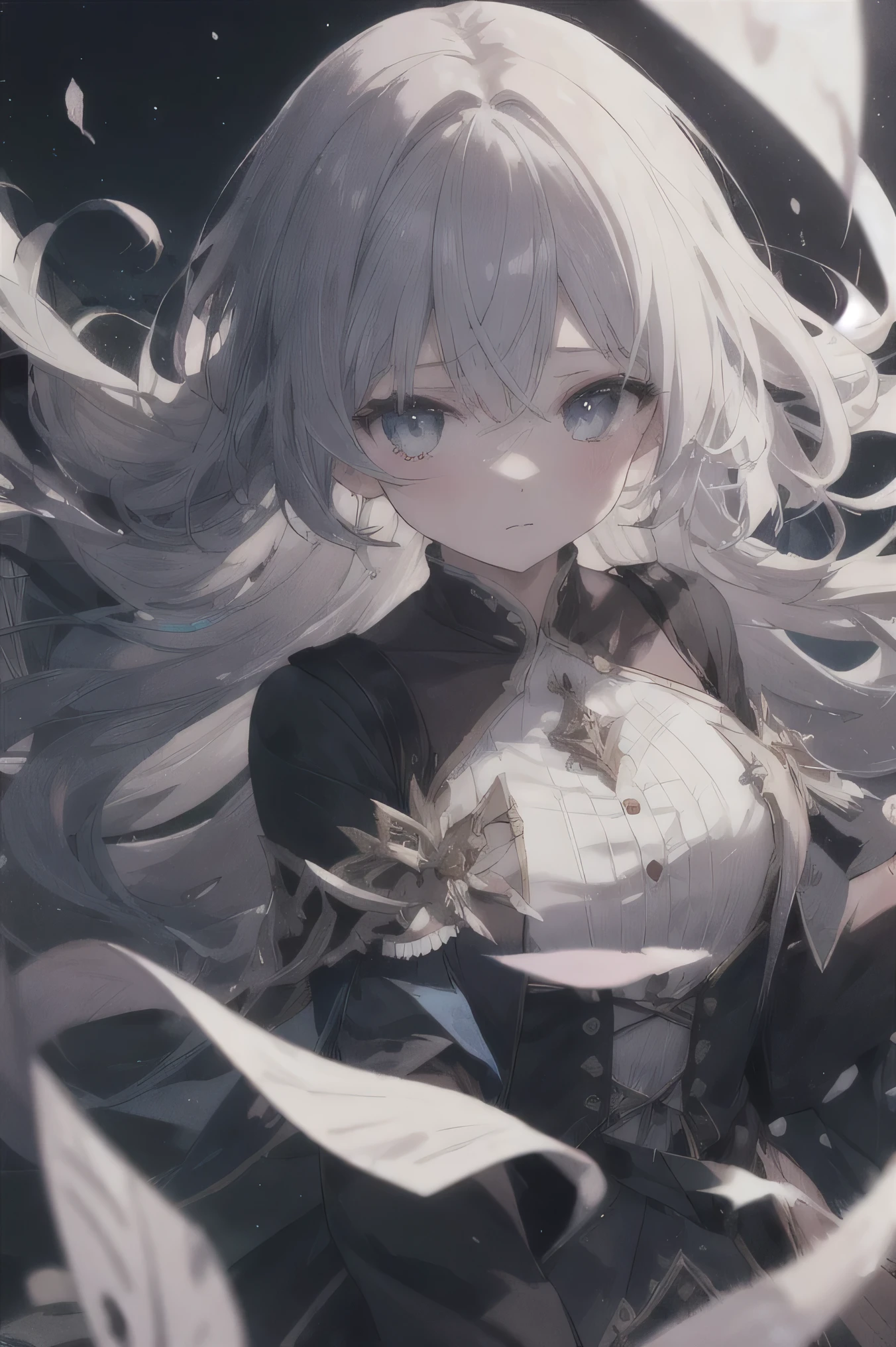 beautiful, masterpiece, Highest quality, anime, One girl, C Cup,Portrait Shot, View your viewers, Covered、Medium Hair、nearby、Blue Eyes、art、、White hair,Blue streaked hair、wallpaper、Stirring face、Thighs、Cute、bed、white_Full stockings、valley、Lying on your back、