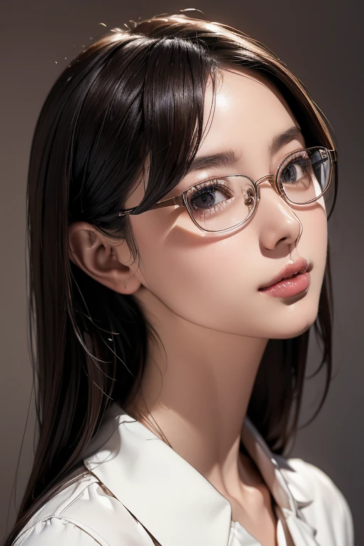 (( best quality)), ((傑 best quality、masterpiece、High sensitivity、 high definition 、 Details、 Delicate Facial Description)), Slender woman、Glasses、Shirt with round collar 、Micro Mini、