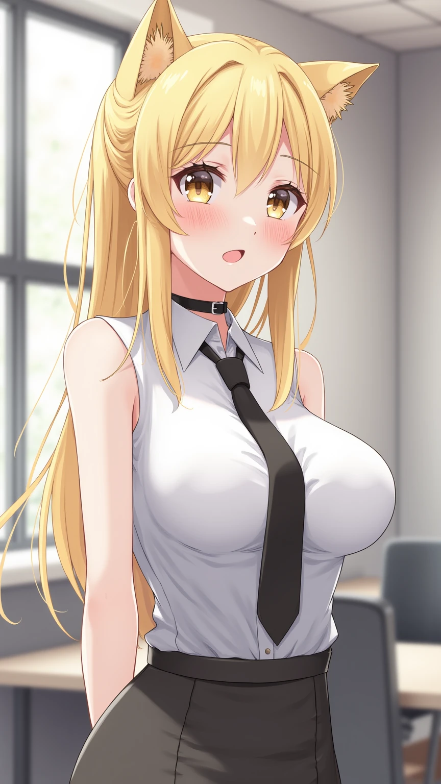 (masterpiece, highest quality:1.2), A girl with blonde hair and red eyes wearing a white shirt, Side Ponytail, Full Bang, Looks confused, School, 
Super detaileded, highest quality, Expressive eyes, Perfect Face, super high quality, Super detailed,nsfw,(nipples peek:1.1)