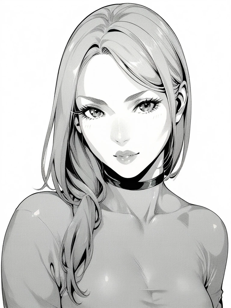 lineart, monochrome
1girl, looking at viewer
