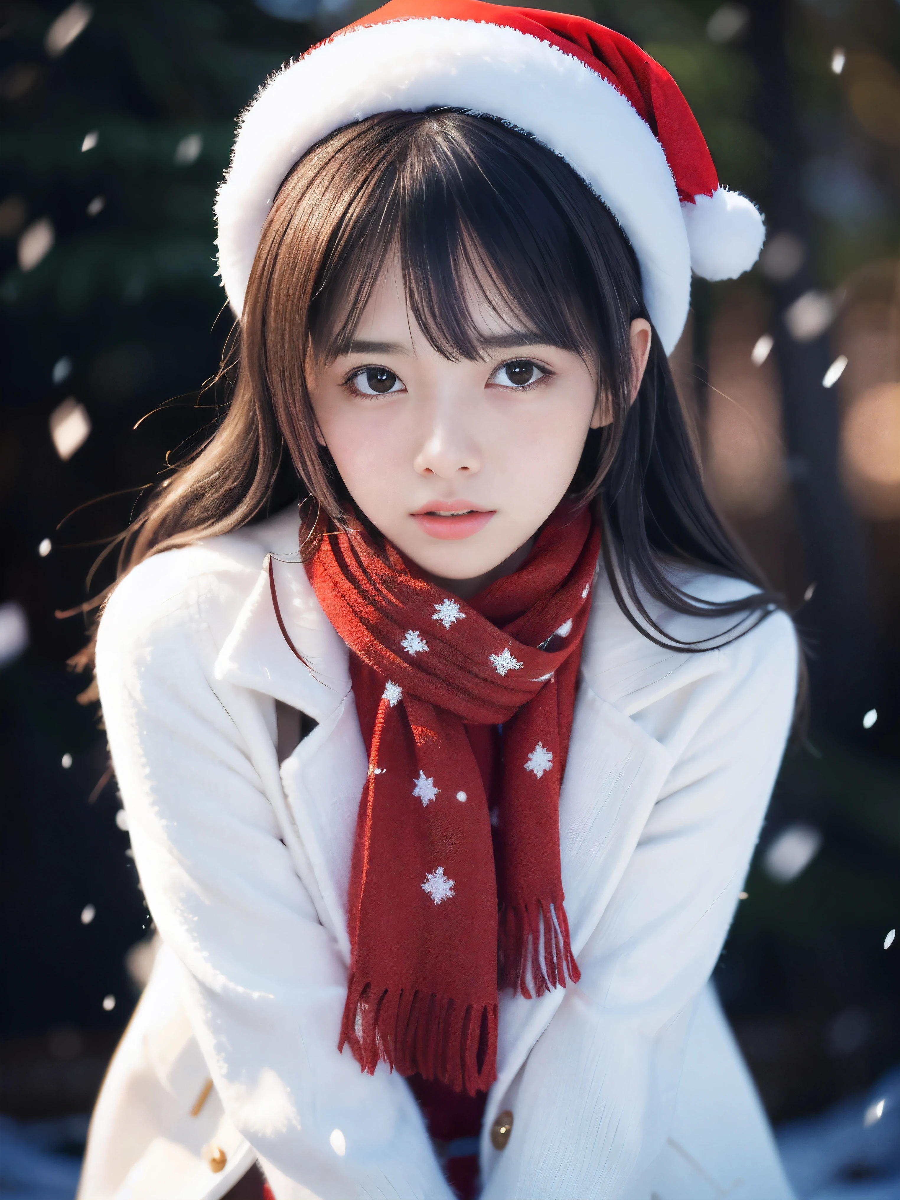 (Close-up face shot of one slender small breasts two side up black medium hair with bangs girl in a winter white long coat, knit sweater and red scarf:1.5)、(One girl is crying with tears:1.5)、(Very beautiful Christmas illumination night:1.5)、(Heavy snowing night:1.5)、(blurred background:1.5)、(Natural light:1.5)、(8k ultra detailed master piece:1.5)、(perfect anatomy:1.5)、(Photorealistic stick:1.5)、(Raw photo:1.3)、(highest quality:1.5)、(High resolution:1.3)、(Delicate and beautiful perfect face:1.3)、(Delicate and beautiful eye air skin:1.3)、(Real Human Skin:1.3)、((thin legs))