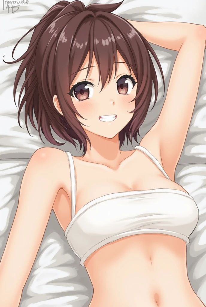 (A superb exquisite haruhi suzumiya), (haruhi suzumiya:1.5), brown eyes, brown hair, natural straight hair, hairband, ribbon, straight bangs, solo, nature, extremely delicate, straight facial features, peerless beautiful girl, soft, (sensual face), ((ecchi face)), dreamy quality, exaggerated facial features, solid color, frank holly, delicate face, bright lips, slender waist, soft curves, real light and shadow, super fine, 4k, natural moving, Ultra high resolution, (masterpiece:1.2, best quality), (finely detailed beautiful eyes: 1.2), (beautiful detailed face), sexy nude model, sexy pose, (large chest), (Perfect Body Proportions), (bedroom), Mekosuji, Spread your legs a little and show off your crotch, bra & panties,