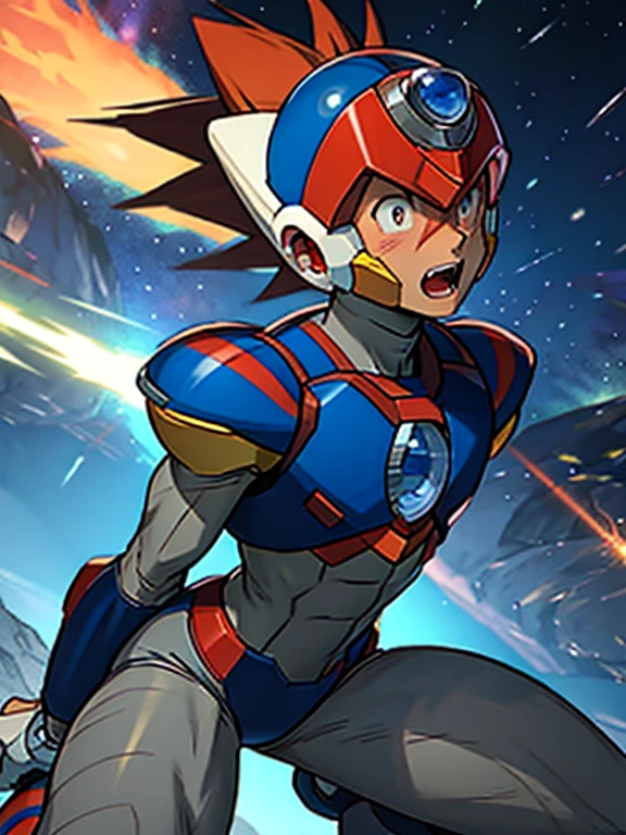 (Mega Man X)　　boy in tights  　  helmet  　Kneel　   real skin 　全身boy in tights  　  Hosts  　 teeth　 In heat 　  Blushing 　pain　  turn your back 　私teethあなたの背中が見えます　 I can see my butt  　There is a red line in the cleavage of the buttocks　Screaming　boy wearing tights